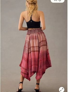 Anthropologia Pilcro Pink Ombre Plaid Handkerchief-Hem Midi Skirt 100 %COTTON